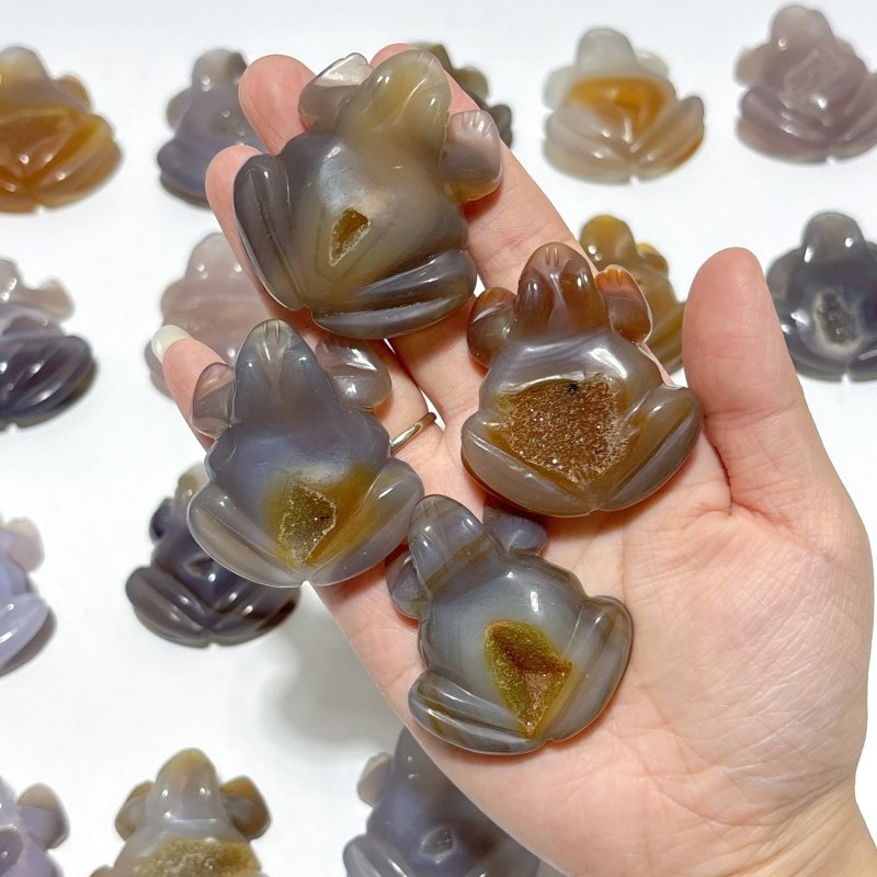 20 Pieces Geode Druzy Agate Frog Carving - Wholesale Crystals