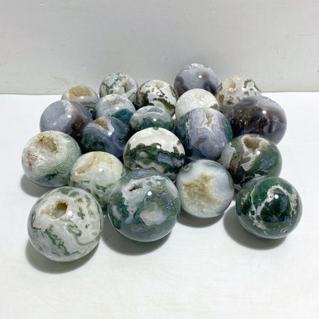 20 Pieces Geode Druzy Moss Agate Spheres -Wholesale Crystals