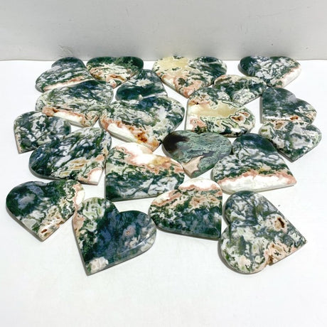 20 Pieces Large Geode Green & Pink Moss Agate Heart -Wholesale Crystals