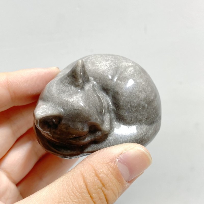 20 Pieces Silver Sheen Obsidian Sleeping Cat Carving - Wholesale Crystals