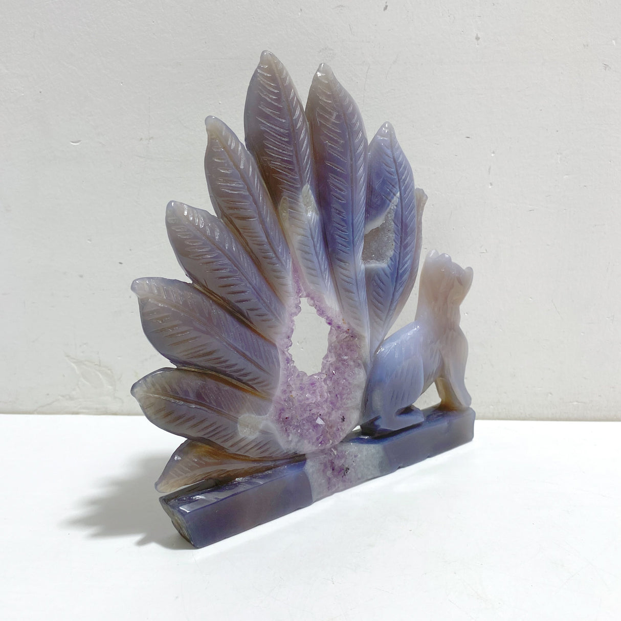 2 Pieces Geode Agate Druzy Nine-tailed Fox Carving #20