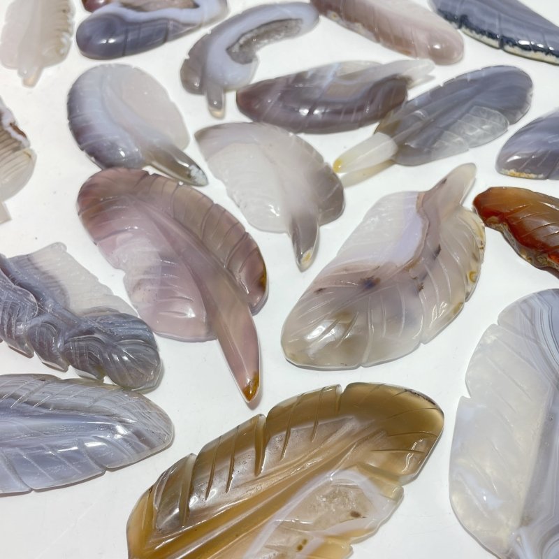 21 Pieces Beautiful Agate Feather Carving - Wholesale Crystals