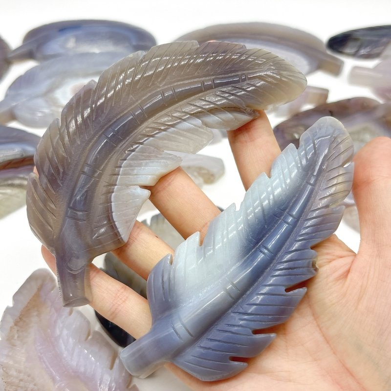 22 Pieces Beautiful Agate Feather Carving - Wholesale Crystals