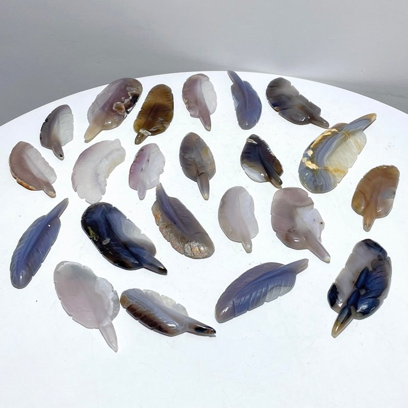 22 Pieces Beautiful Agate Feather Carving Closeout - Wholesale Crystals