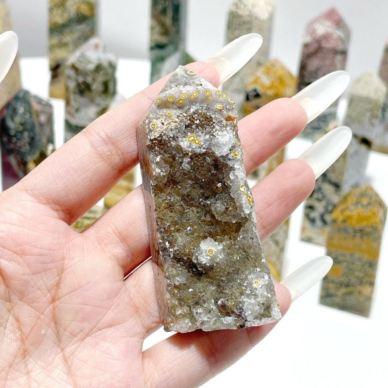 23 Pieces Beautiful Vein Ocean Jasper Four - sided Tower Points - Wholesale Crystals