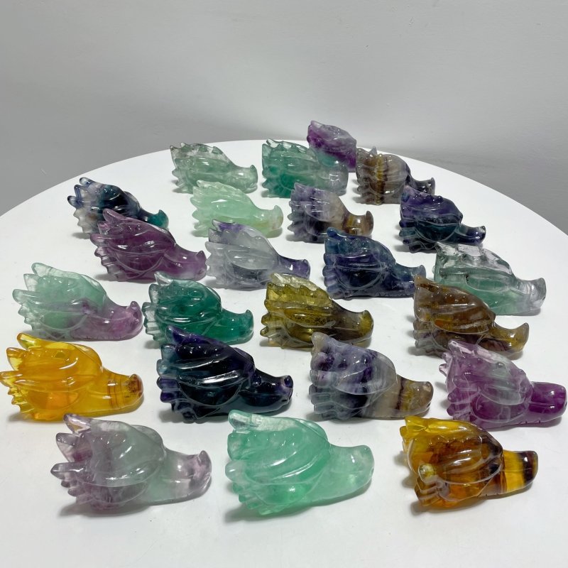 23 Pieces Rainbow Fluorite Dragon Head Carving - Wholesale Crystals