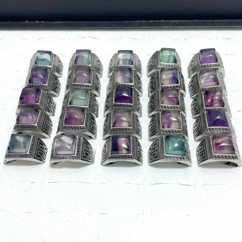 25 Pieces Colorful Fluorite Sugar Cube Ring - Wholesale Crystals