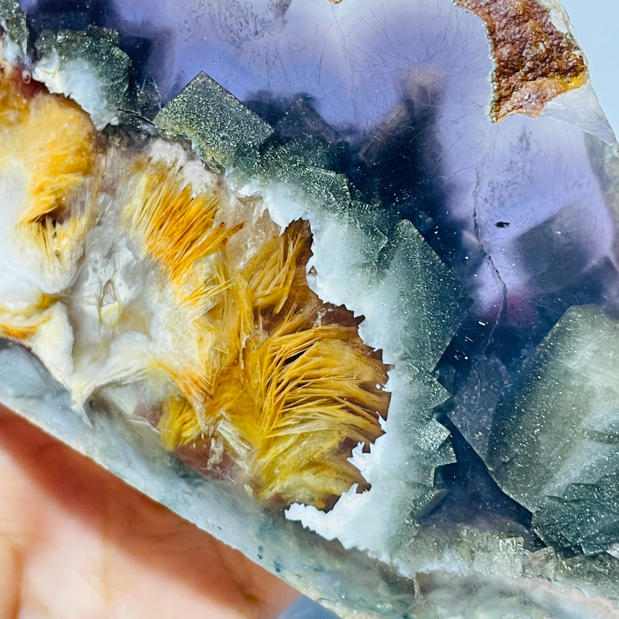 Rainbow Fluorite Mixed Cube Pyrite Spark Acicular Pyrite Slab -Wholesale Crystals