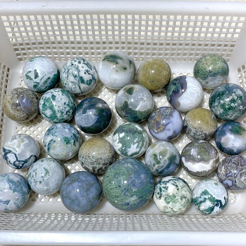 27 Pieces Moss Agate Spheres Ball - Wholesale Crystals