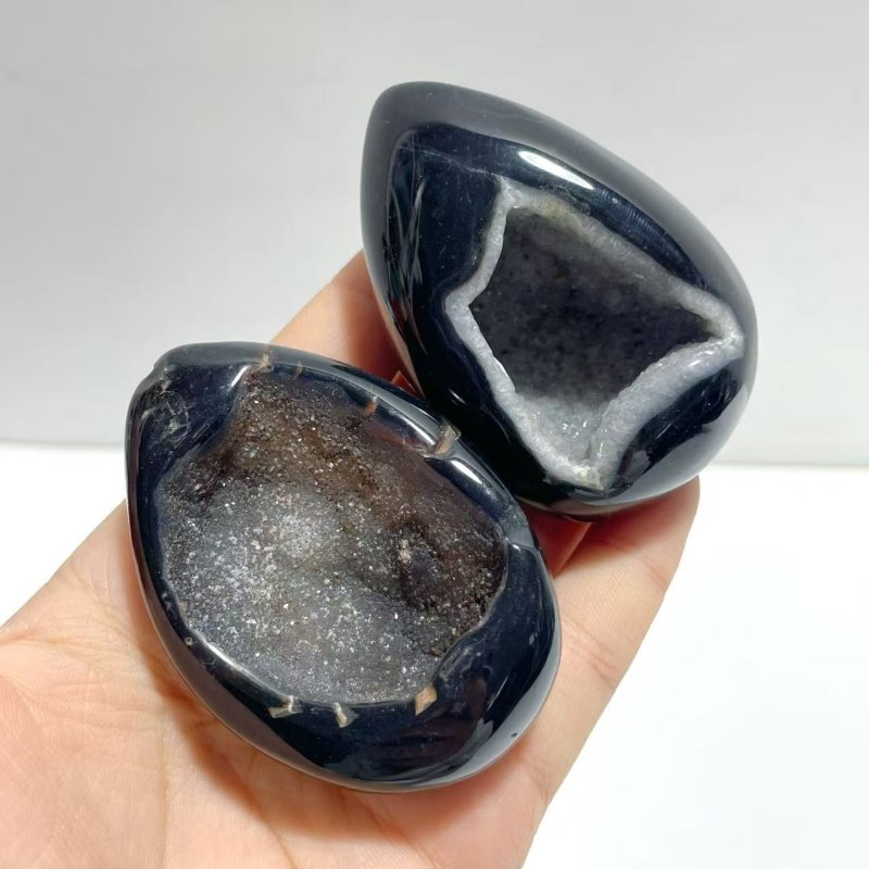 28 Pieces Geode Druzy Black Agate Eggs - Wholesale Crystals