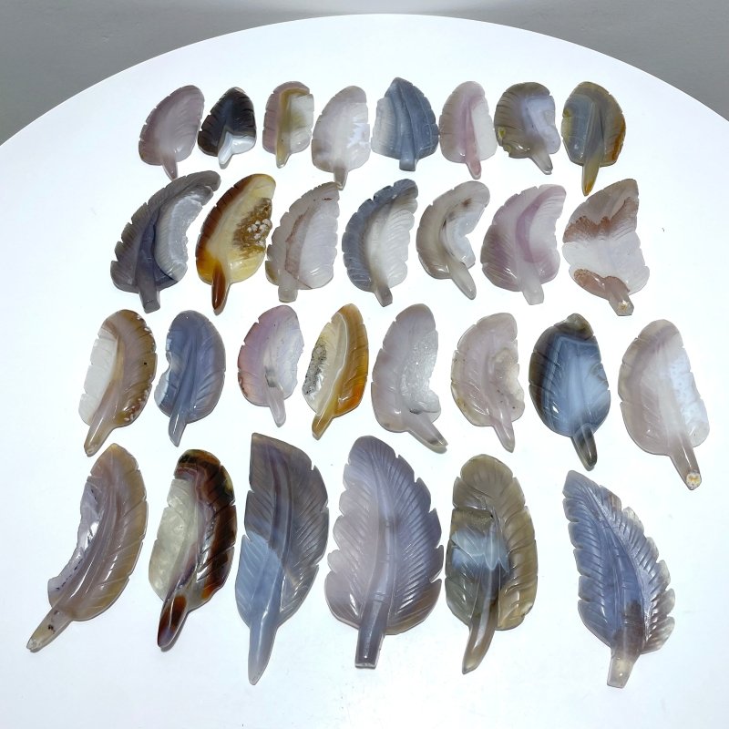 29 Pieces Beautiful Agate Feather Carving - Wholesale Crystals