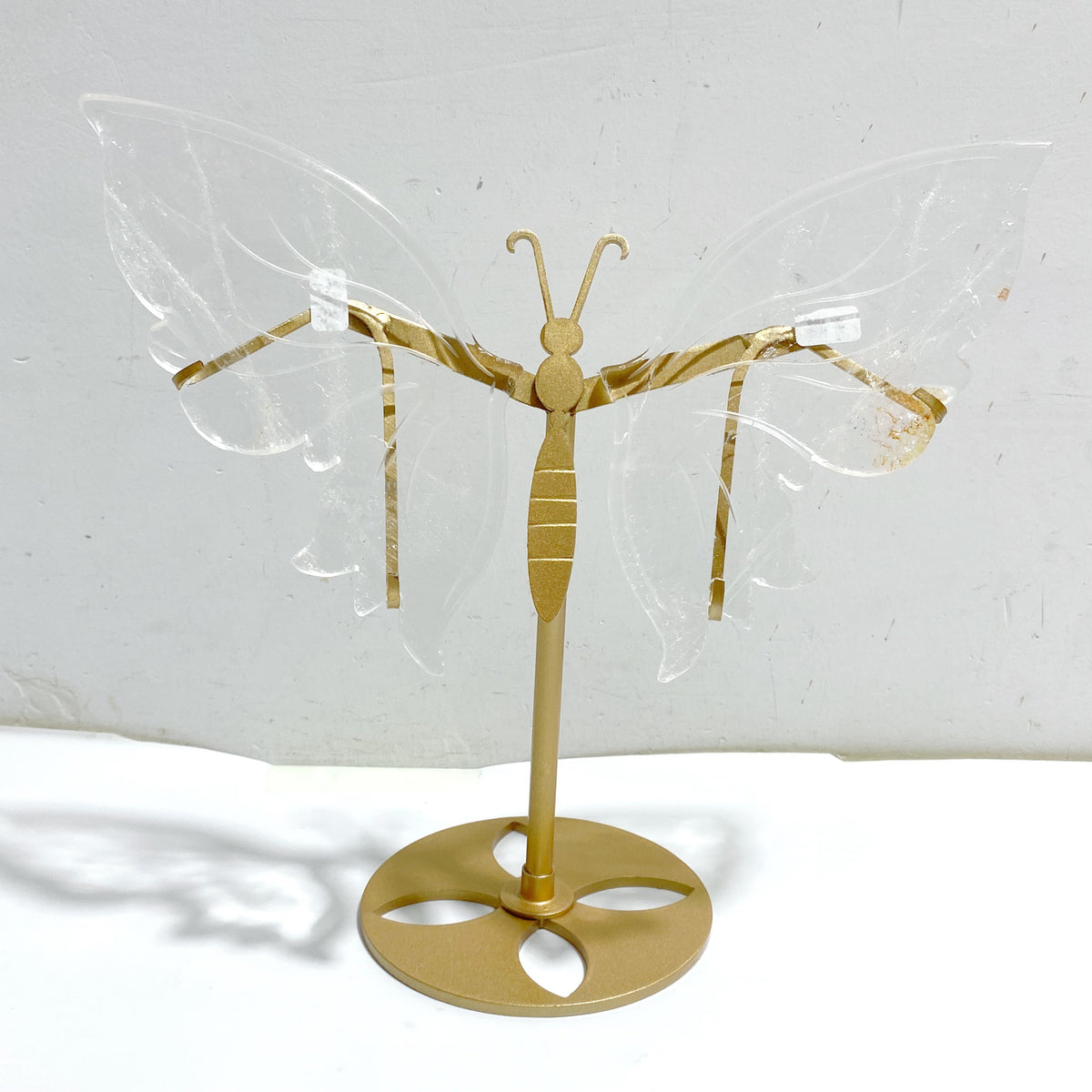 Clear Quartz Butterfly Wing Carving With Stand