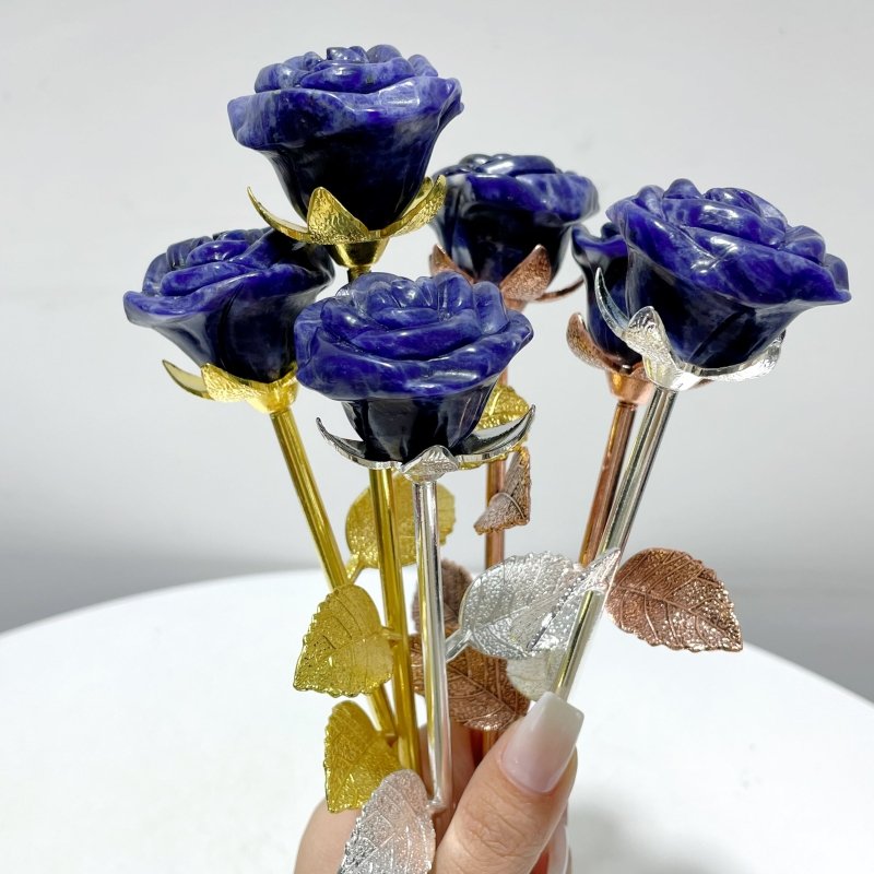 3 Color Beautiful Sodalite Rose Flower Carving Wholesale #2 Shape - Wholesale Crystals