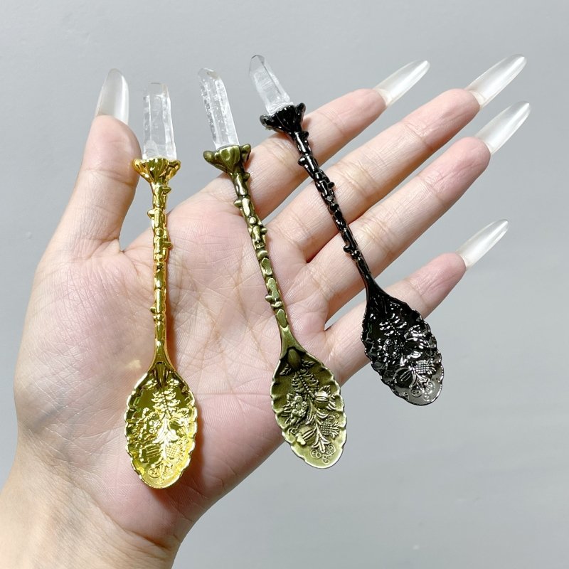 3 Colors Coffee Spoon With Brazil Clear Quartz Points Wholesale - Wholesale Crystals