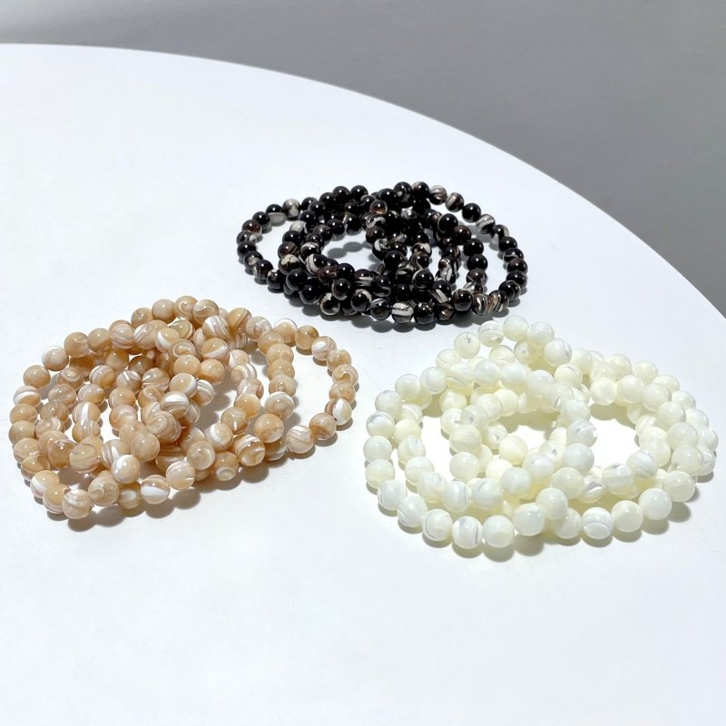 3 Colors Mother of Pearl Mop Shell Round Shells Bracelet Wholesale - Wholesale Crystals