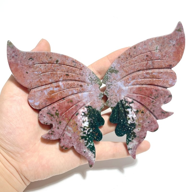 3 Pairs 8th Vein Ocean Jasper Butterfly Wing Carving With Stand 1 - Wholesale Crystals
