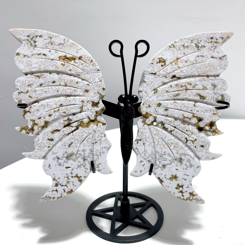 3 Pairs 8th Vein Ocean Jasper Butterfly Wing Carving With Stand 2 - Wholesale Crystals