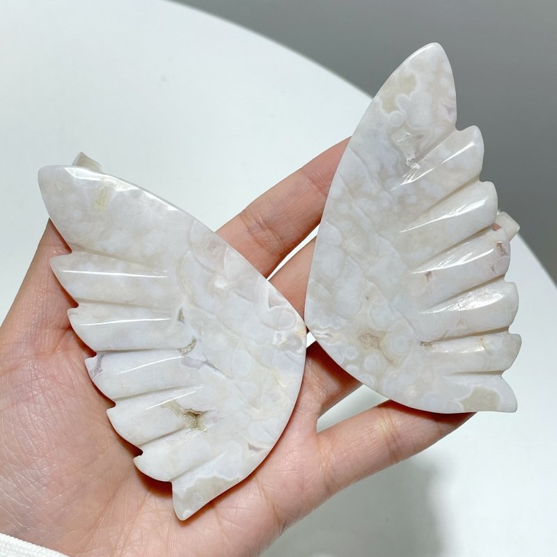 3 Pairs Agate Angel Wing Carving With Stand - Wholesale Crystals