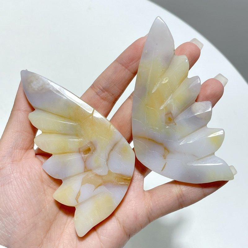 3 Pairs Agate Angel Wing Carving With Stand - Wholesale Crystals