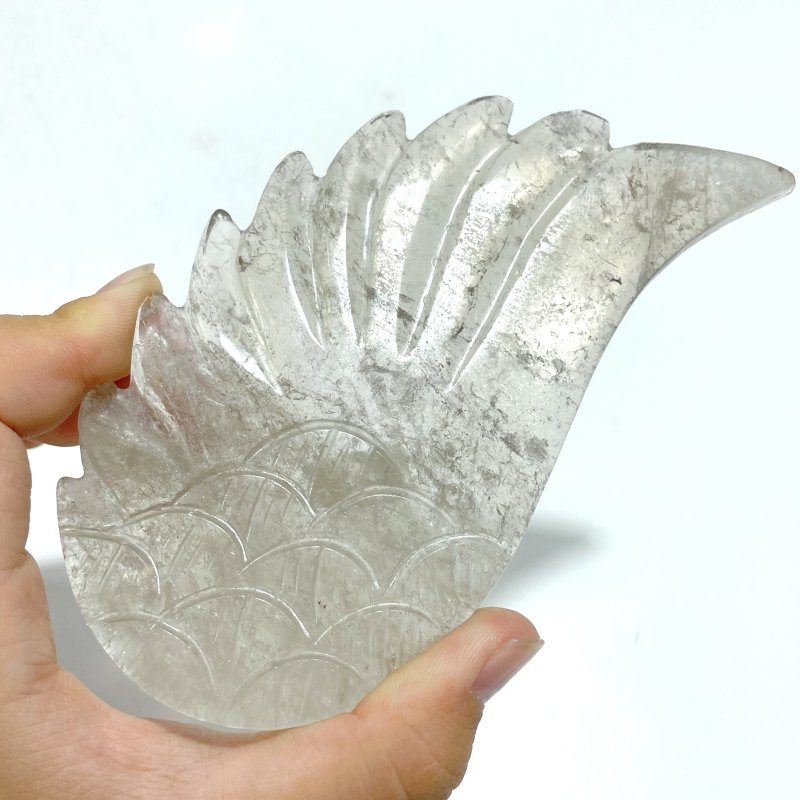 3 Pairs Angel Wing Carving With Stand Clear Quartz Smoky Quartz - Wholesale Crystals