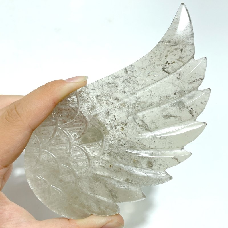 3 Pairs Angel Wing Carving With Stand Clear Quartz Smoky Quartz - Wholesale Crystals