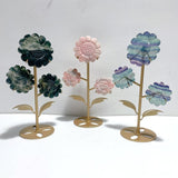 3 Pairs Beautiful Flower Carving With Stand Moss Agate Pink Opal Fluorite - Wholesale Crystals