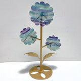 3 Pairs Beautiful Flower Carving With Stand Moss Agate Pink Opal Fluorite - Wholesale Crystals