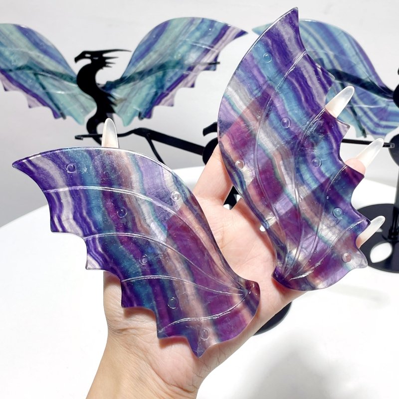 3 Pairs Beautiful Flying Dragon Wing With Stand Rainbow Fluorite - Wholesale Crystals