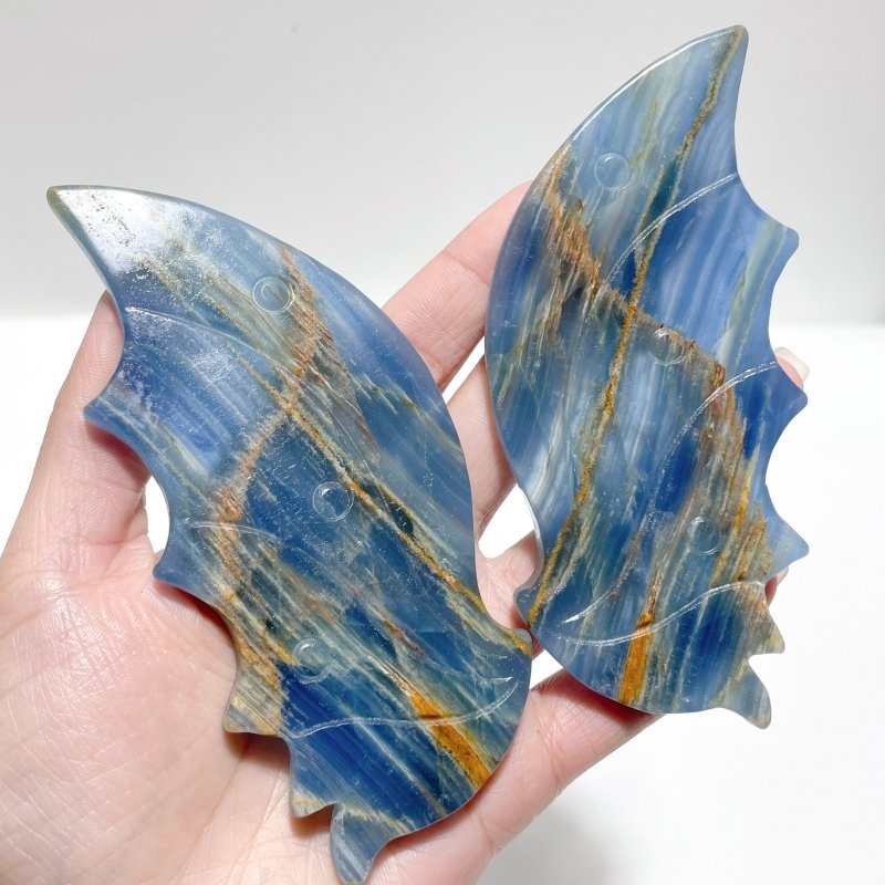 3 Pairs Blue Onyx Flying Dragon Wing With Stand - Wholesale Crystals