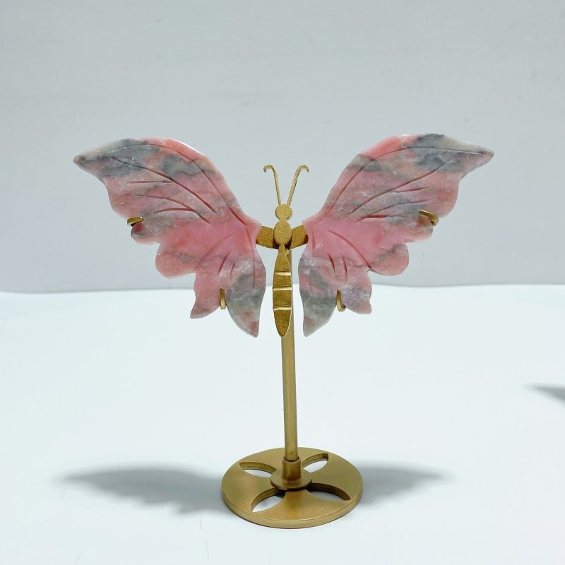 3 Pairs Cute Pink Opal Butterfly Wing Carving With Stand - Wholesale Crystals