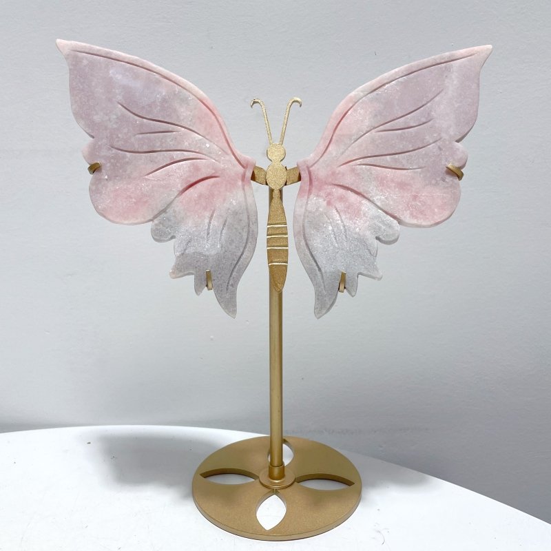 3 Pairs Pink Opal Butterfly Wing Carving With Stand - Wholesale Crystals