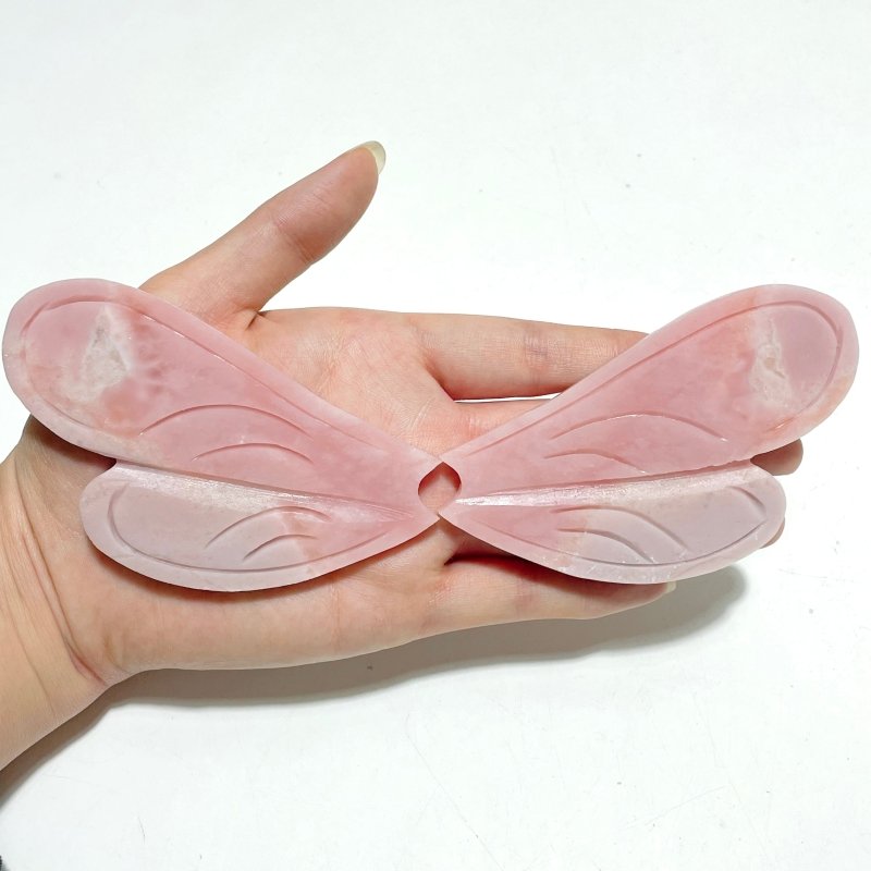 3 Pairs Pink Opal Dragonfly Wing Carving With Stand - Wholesale Crystals