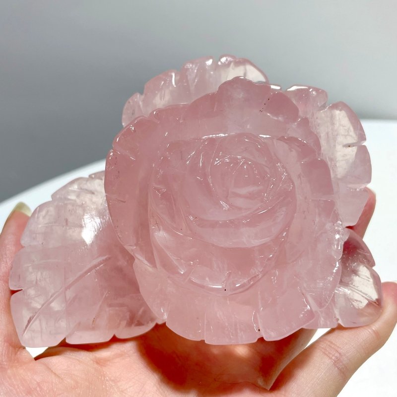 3 Pairs Rose Quartz Small Flower Carving With Stand - Wholesale Crystals