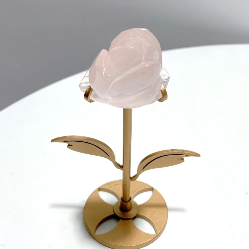 3 Pairs Rose Quartz Small Flower Carving With Stand - Wholesale Crystals