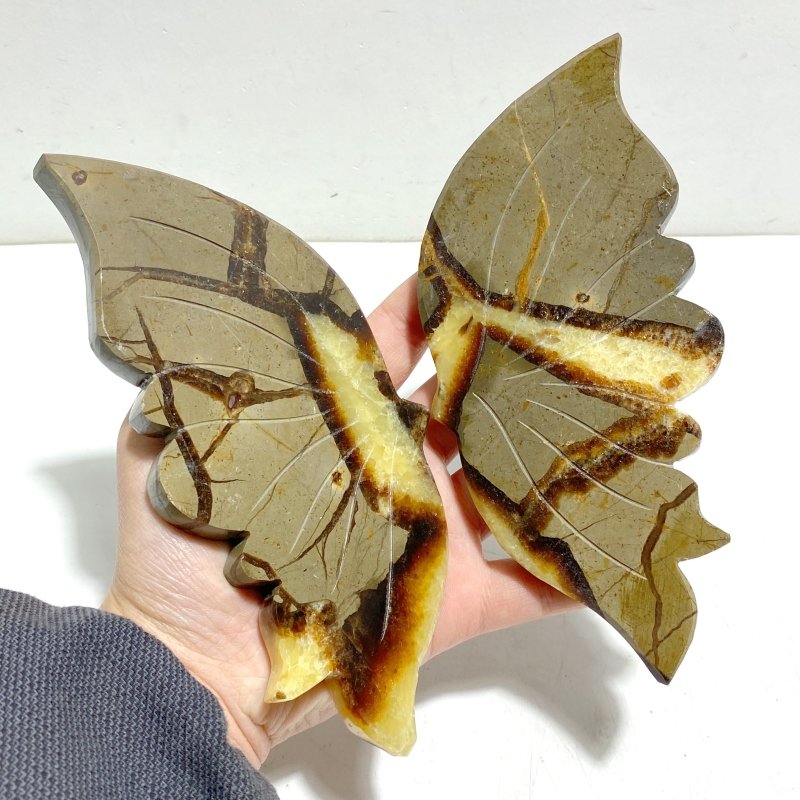 3 Pairs Septarium Butterfly Wing Carving With Stand 3 - Wholesale Crystals