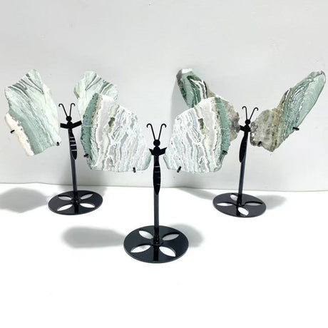 3 Pairs Stripe Moss Agate Slab Butterfly Wing With Stand - Wholesale Crystals