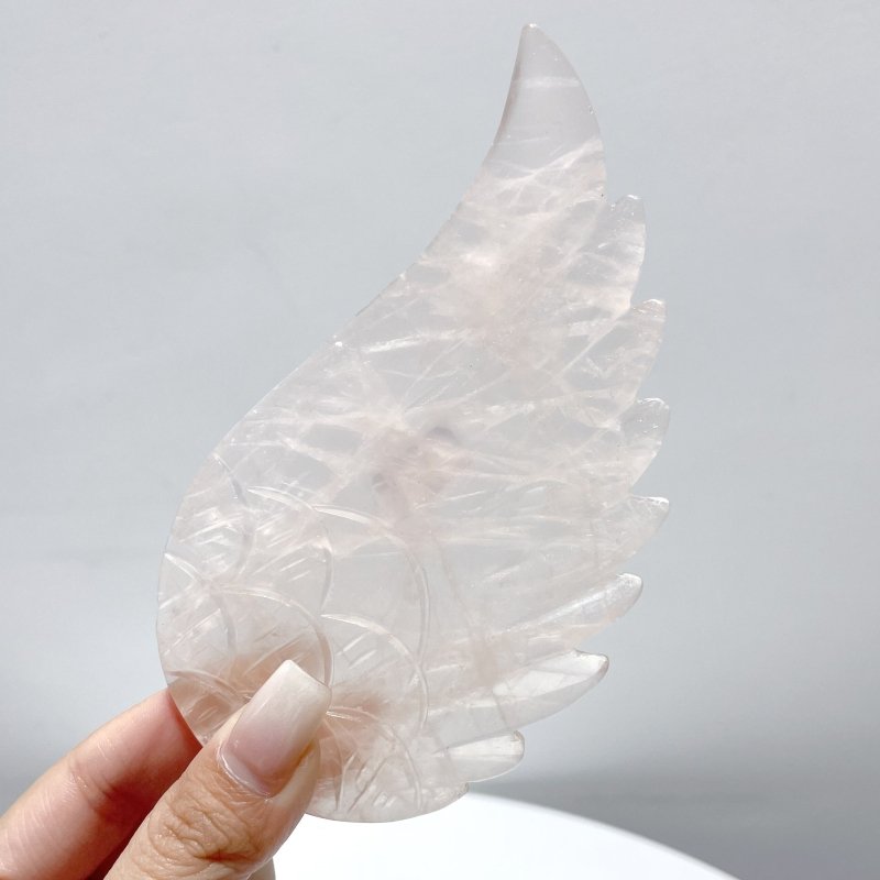 3 Pairs Unique Rose Quartz Angel Wing Carving With Stand - Wholesale Crystals