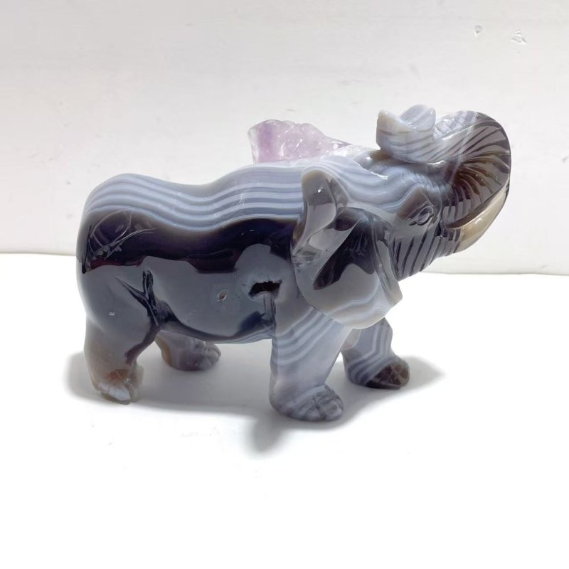 3 Pieces Amethyst Mixed Geode Druzy Agate Elephant Animal Carving A22 - Wholesale Crystals