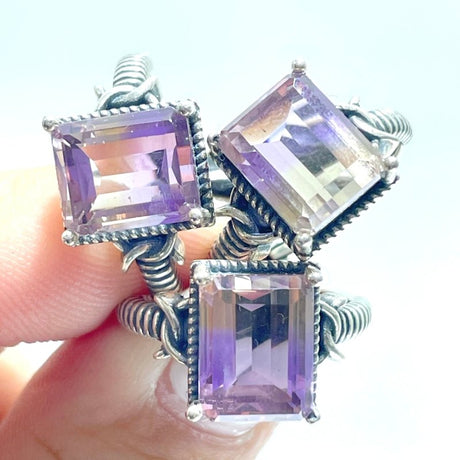 3 Pieces Ametrine Sugar Cube 925 Silver Ring - Wholesale Crystals