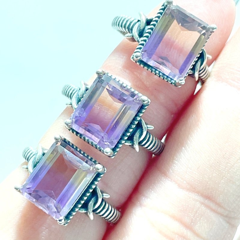 3 Pieces Ametrine Sugar Cube 925 Silver Ring - Wholesale Crystals