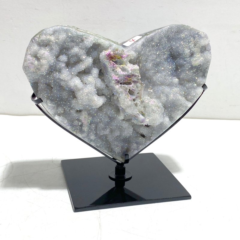 3 Pieces Aura Quartz Cluster Heart With Stand 4 - Wholesale Crystals