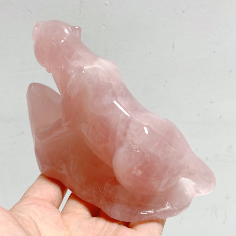3 Pieces Beautiful Rose Quartz Leopard Carving -Wholesale Crystals