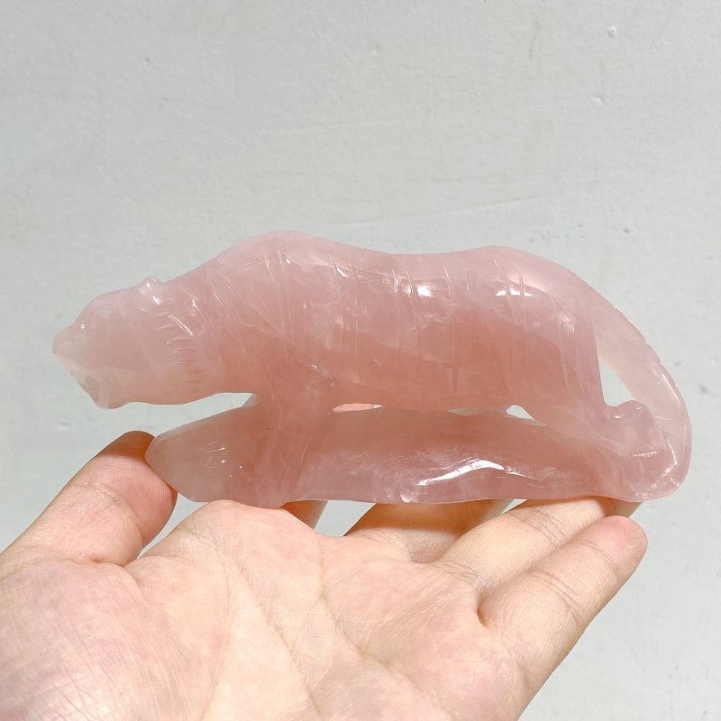 3 Pieces Beautiful Rose Quartz Leopard Carving -Wholesale Crystals
