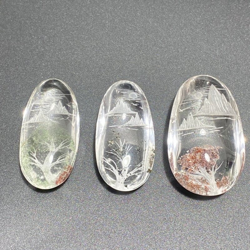 3 Pieces Beautiful Scenery Garden Quartz Inner Scene Carving - Wholesale Crystals