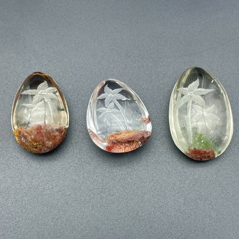 3 Pieces Beautiful Scenery Garden Quartz Inner Scene Carving - Wholesale Crystals