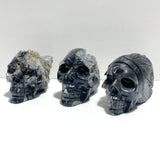 3 Pieces Black Clear Quartz Cluster Skull Carving - Wholesale Crystals