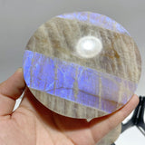 3 Pieces Blue Moonstone Round Plate Home Decor With Plastic Base - Wholesale Crystals