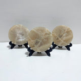 3 Pieces Blue Moonstone Round Plate Home Decoration With Plastic Base - Wholesale Crystals