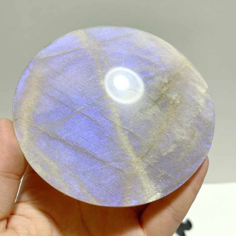 3 Pieces Blue Moonstone Round Plate Home Decoration With Plastic Base - Wholesale Crystals
