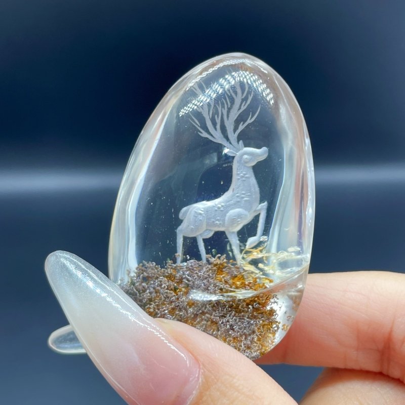 3 Pieces Deer Garden Quartz Inner Scene Carving - Wholesale Crystals